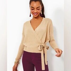 Lilly Pulitzer Gold/Beige Dixie  Wrap Sequin Sweater. Size S.